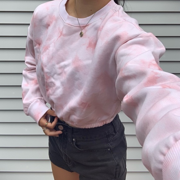 Fleece Tie Dye Long Sleeve Cinched Crewneck - Picture 4 of 5